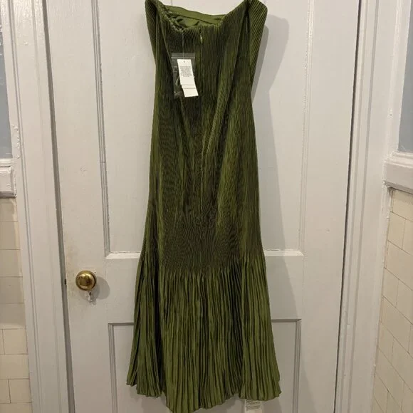 Abercrombie | Women's Strapless Pleat Release Midi Dress | Green - Picture 2 of 7